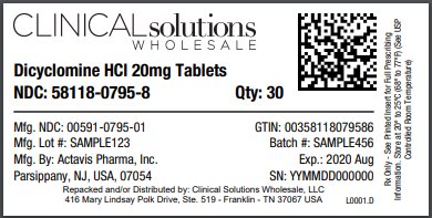 Dicyclomine 20mg tablet 30 count blister card