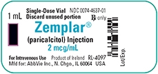 zemplar iv  2mcg 1ml single dose vial