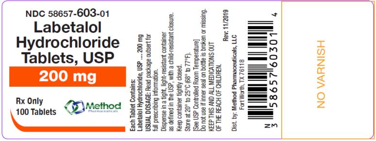 PRINCIPAL DISPLAY PANEL
NDC: <a href=/NDC/58657-603-01>58657-603-01</a>
Labetalol 
Hydrochloride 
Tablets, USP
200 mg
Rx Only 
100 Tablets
