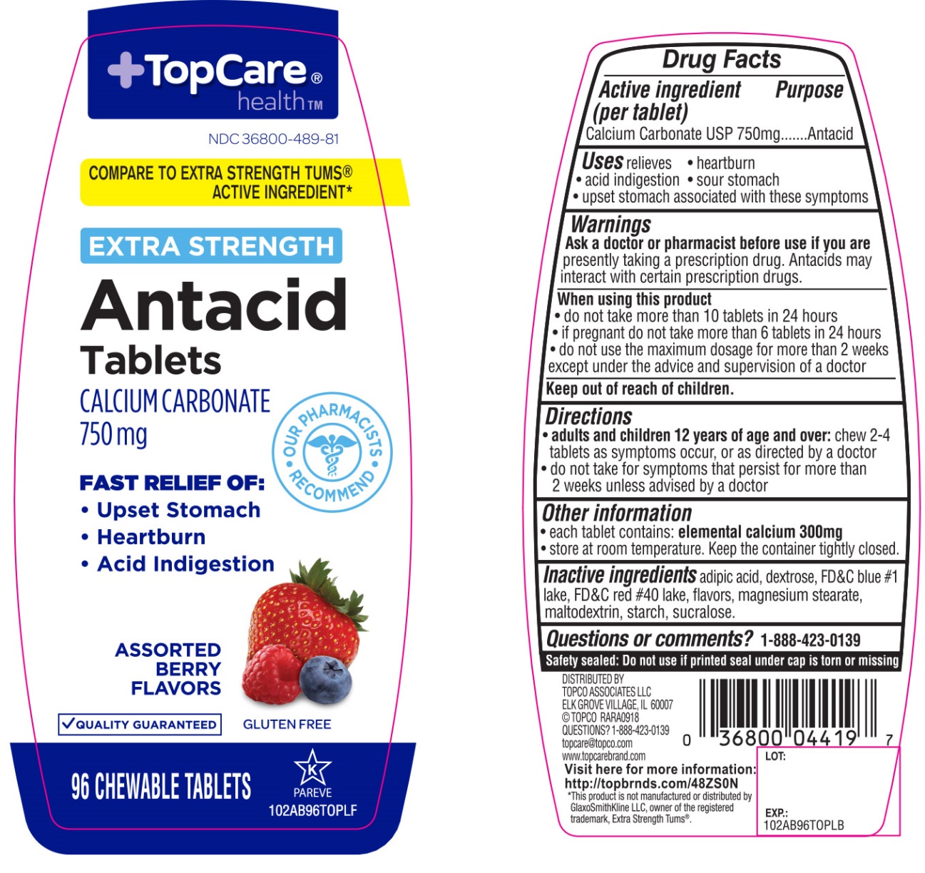 TopCare Extra Strength Antacid Calcium Carbonate Assorted Berry Flavors