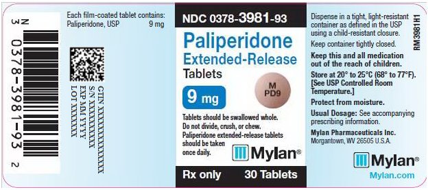 Paliperidone Extended-Release Tablets 9 mg Bottle Label