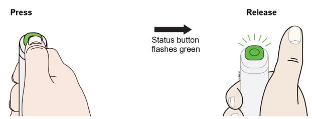K	Press and release the status button.  The status button will start to flash green.  You will hear a click when the injection starts.