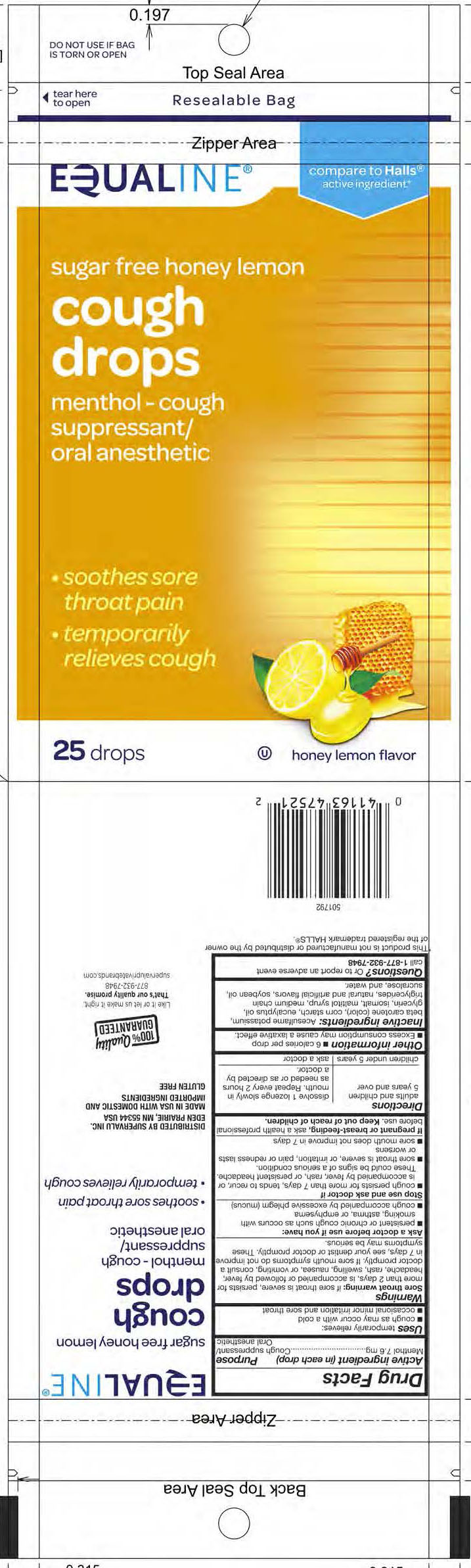 Equaline SF Honey Lemon 25ct Cough Drops