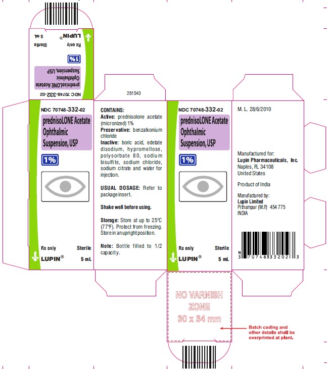 NDC: <a href=/NDC/70748-332-02>70748-332-02</a>
Rx Only
Prednisolone Acetate Ophthalmic Suspension, USP 1%
Sterile
5 mL
