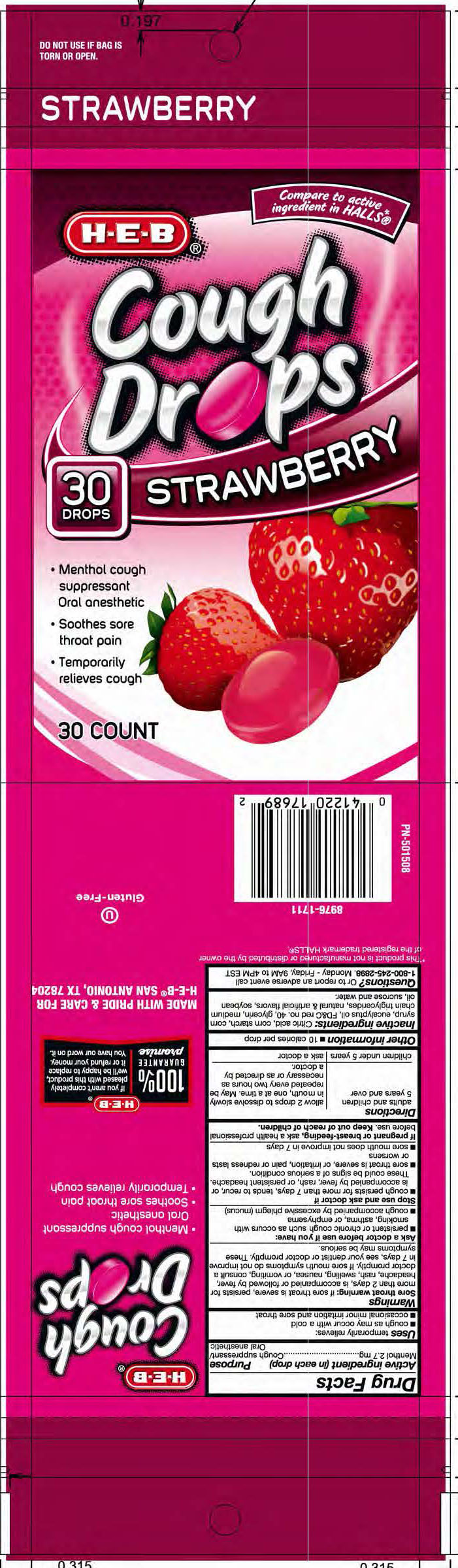 HEB Strawberry 30ct Cough Drops