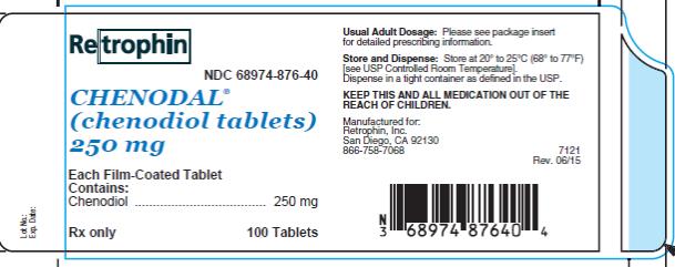 PRINCIPAL DISPLAY PANEL
NDC: <a href=/NDC/68974-876-40>68974-876-40</a>
Chenodal 
250 mg
100 Tablets
Rx Only
