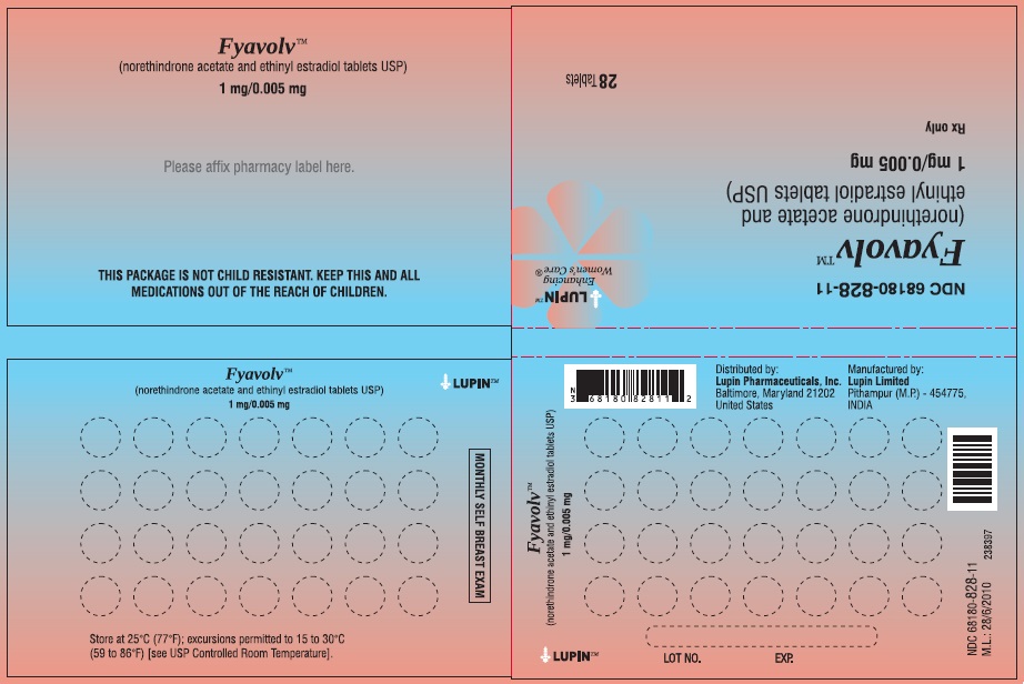 Fyavolv (norethindrone and ethinyl estradiol tablets USP) 
1 mg/0.005 mg
Rx Only
NDC: <a href=/NDC/68180-828-13>68180-828-13</a>
							Wallet Label: 28 Tablets