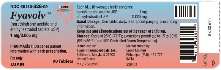 Fyavolv (norethindrone and ethinyl estradiol tablets USP) 
1 mg/0.005 mg
Rx Only
NDC: <a href=/NDC/68180-828-09>68180-828-09</a>
							Bottle Label: 90 Tablets