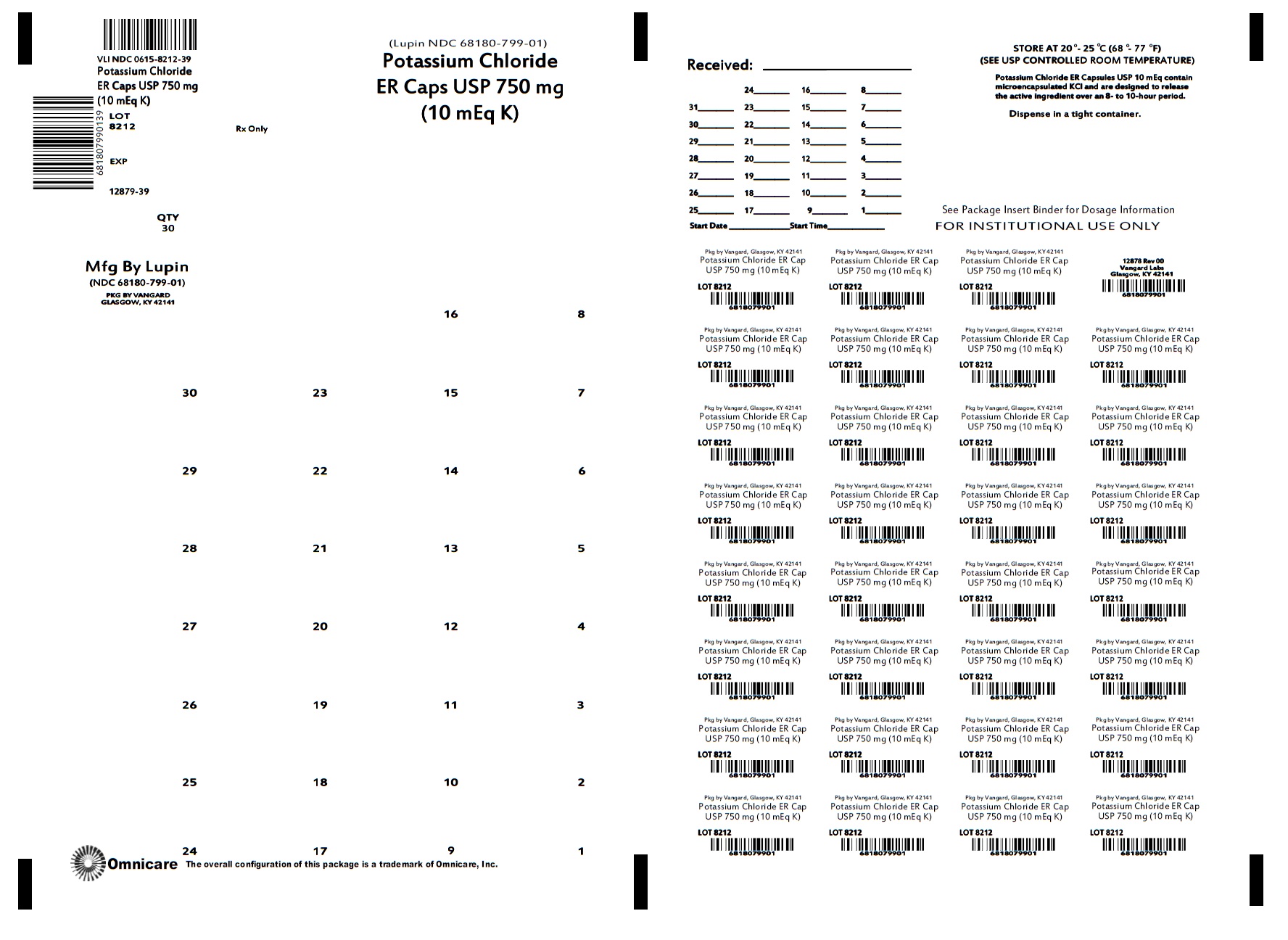 Potassium Chloride ER Caps 750mg bingo card label