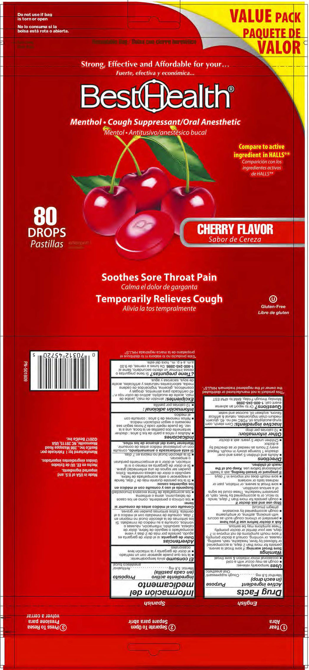 BestHealth Cherry 80ct Cough Drops