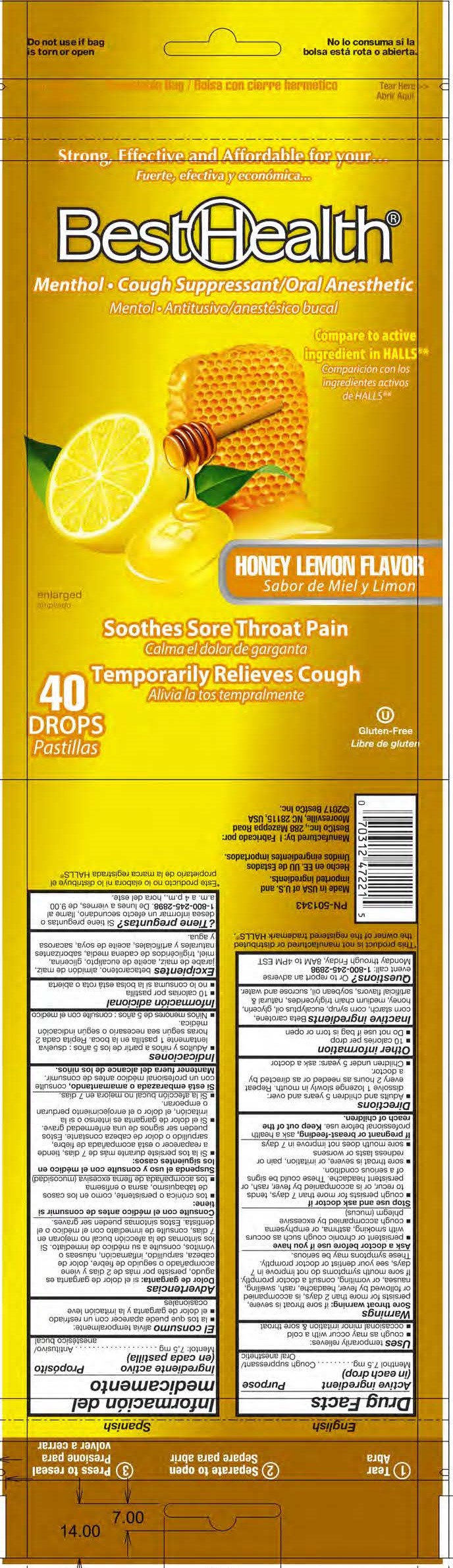 BestHealth Honey Lemon 40ct Cough Drops