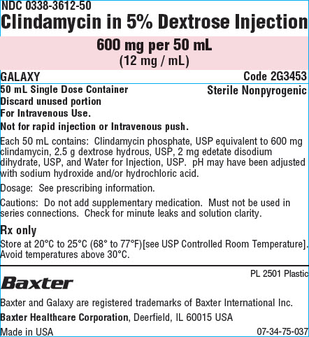Clindamycin in 5% Dextrose Representative Container Label  NDC: <a href=/NDC/0338-3612-50>0338-3612-50</a>