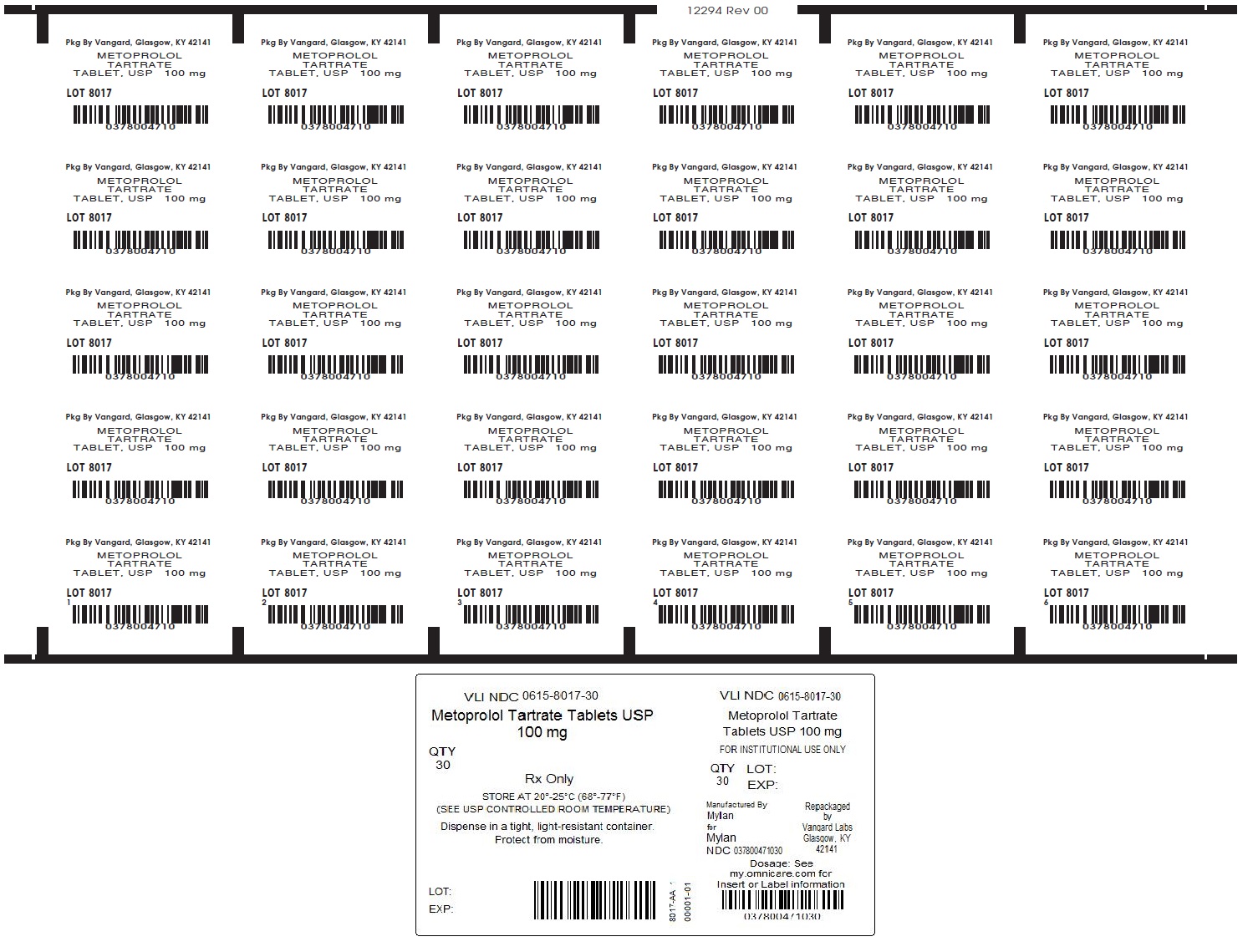 Metoprolol Tartrate 50mg unit-dose label