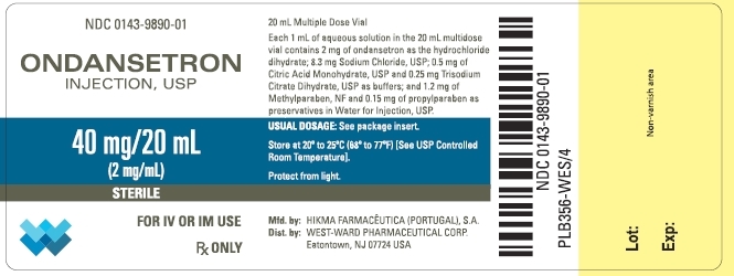 NDC: <a href=/NDC/0143-9890-01>0143-9890-01</a> ONDANSETRON INJECTION, USP 40 mg/20 mL (2 mg/mL) STERILE FOR IV OR IM USE Rx ONLY 20 mL Multiple Dose Vial Each 1 mL of aqueous solution in the 20 mL multidose vial contains 2 mg of o
