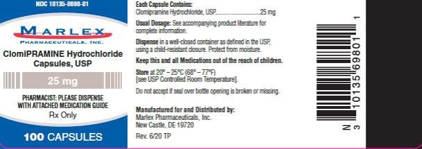 PACKAGE LABEL – 
PRINCIPAL DISPLAY PANEL
- 25 mg Strength
NDC: <a href=/NDC/10135-0698-0>10135-0698-0</a>1
100 Capsules

clomiPRAMINE Hydrochloride Capsules, USP
25 mg
 Rx only
