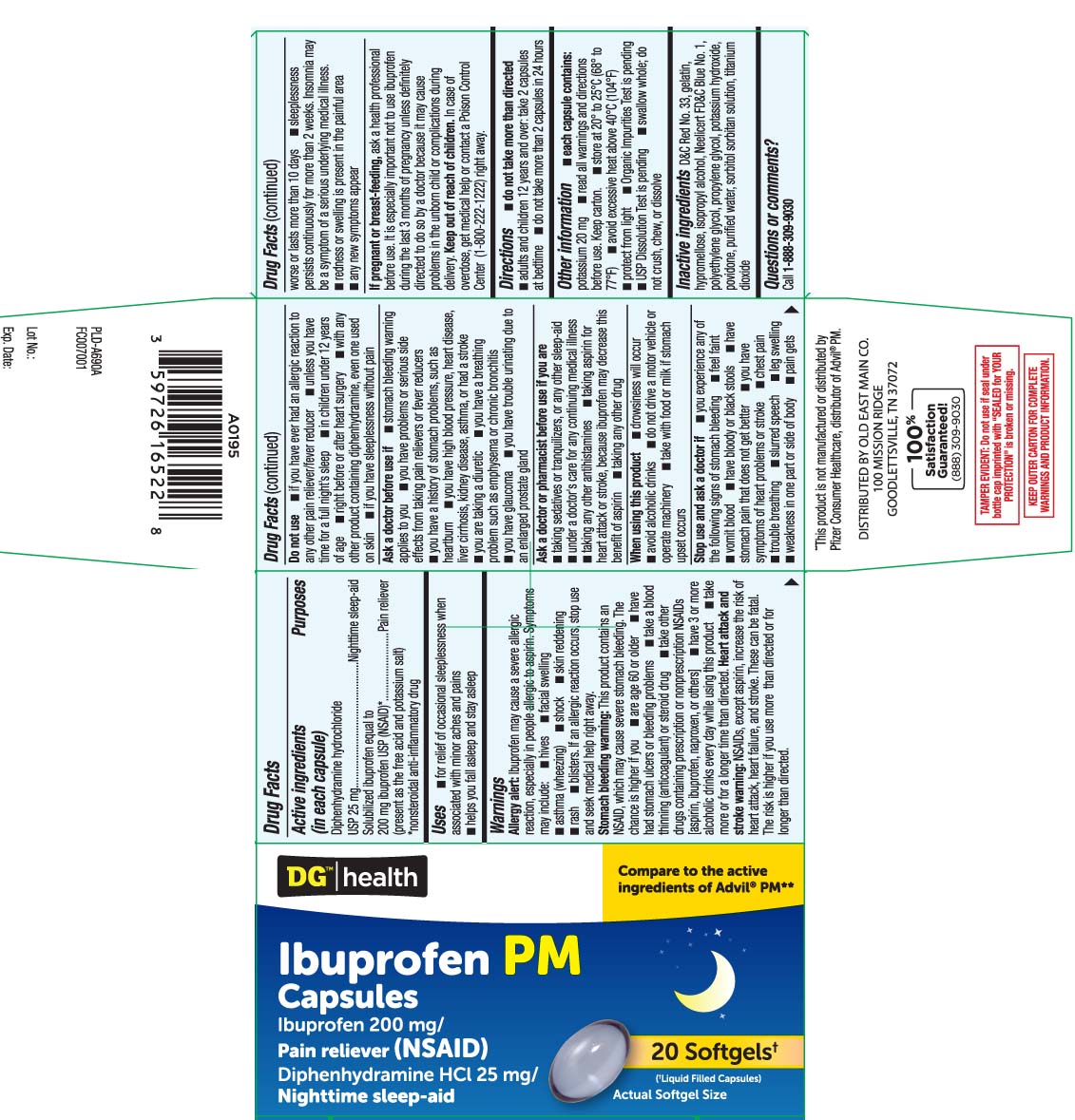 Diphenhydramine hydrochloride USP 25 mg Solubilized ibuprofen equal to 200 mg ibuprofen USP (NSAID)* (present as the free acid and potassium salt) *nonsteroidal anti-inflammatory drug