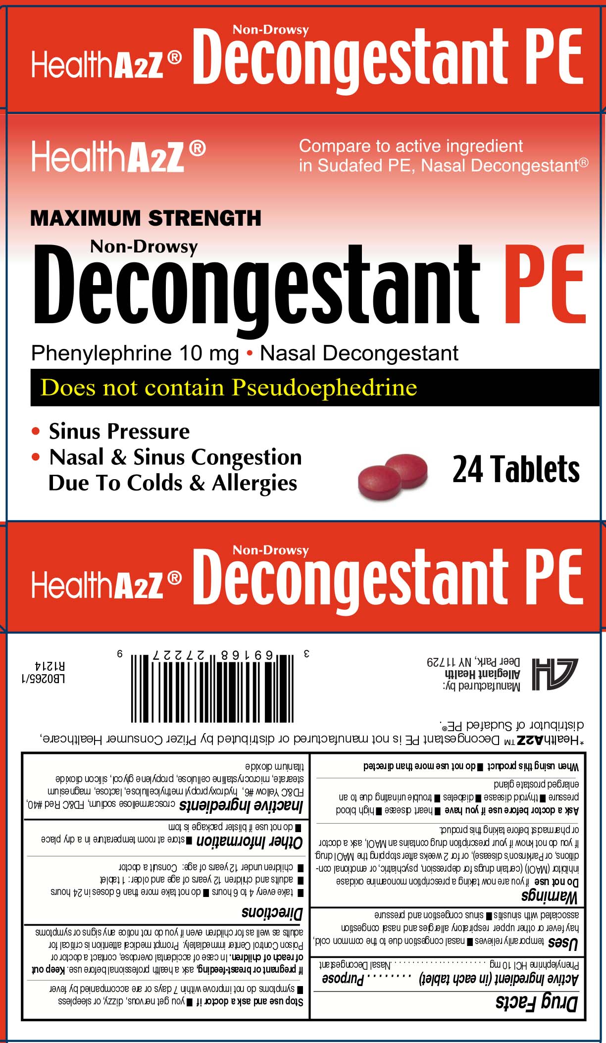 NASAL DECONGESTANT PE MAXIMUM STRENGTH NON DROWSY Phenylephrine 10 Mg 