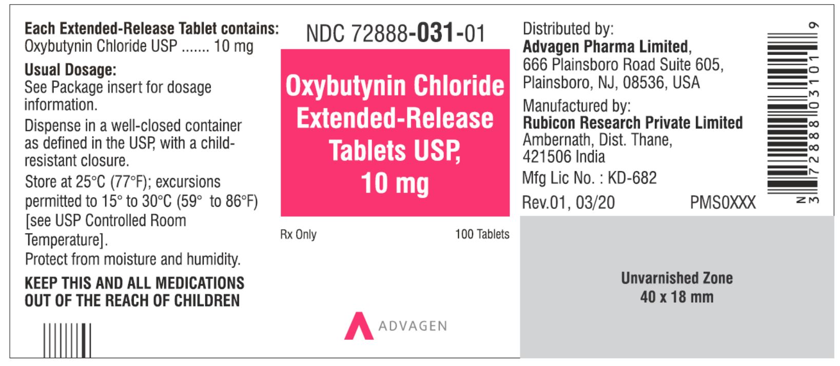 10 mg Tablet Bottle Label - NDC: <a href=/NDC/72888-031-01>72888-031-01</a> - 100 Tablets
