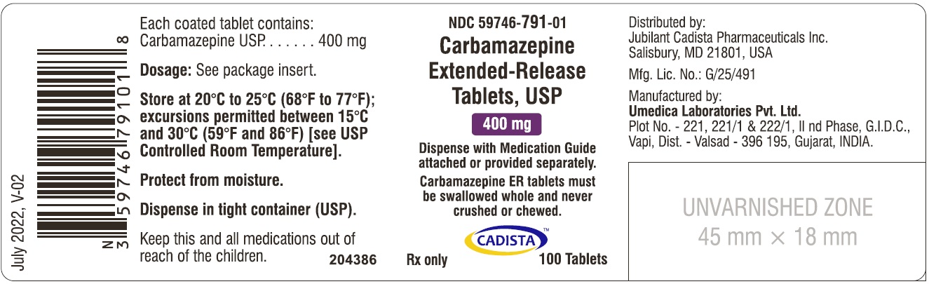 Carbamazepine Extended-Release Tablets USP, 400 mg- NDC: <a href=/NDC/59746-791-01>59746-791-01</a> - 100's Bottle Label