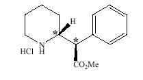 Dexmethylphenidate hydrochloride structural formula.