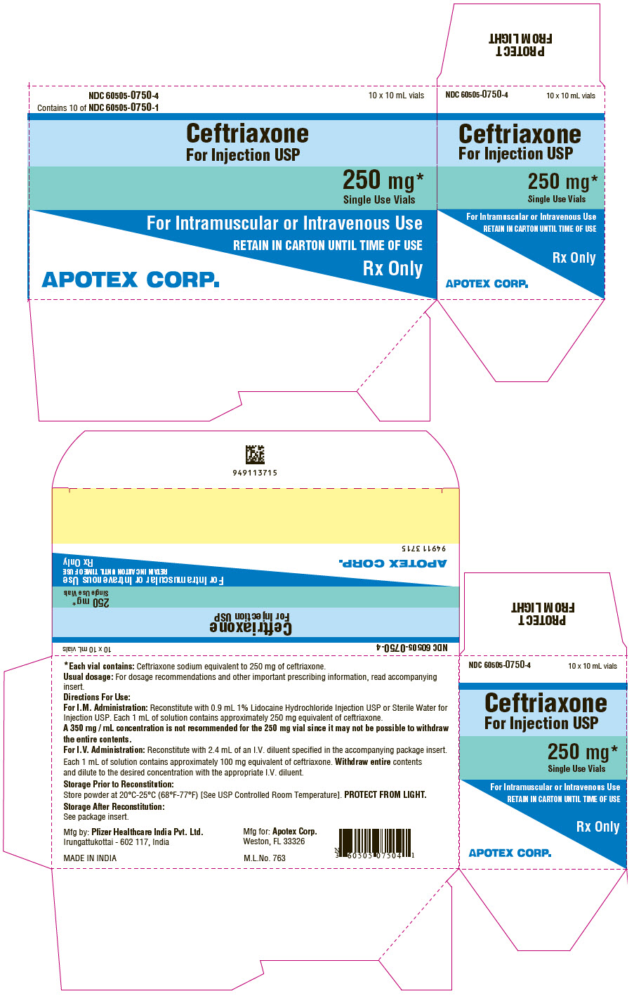 PRINCIPAL DISPLAY PANEL - 250 mg Vial Carton - 60505-0750-4