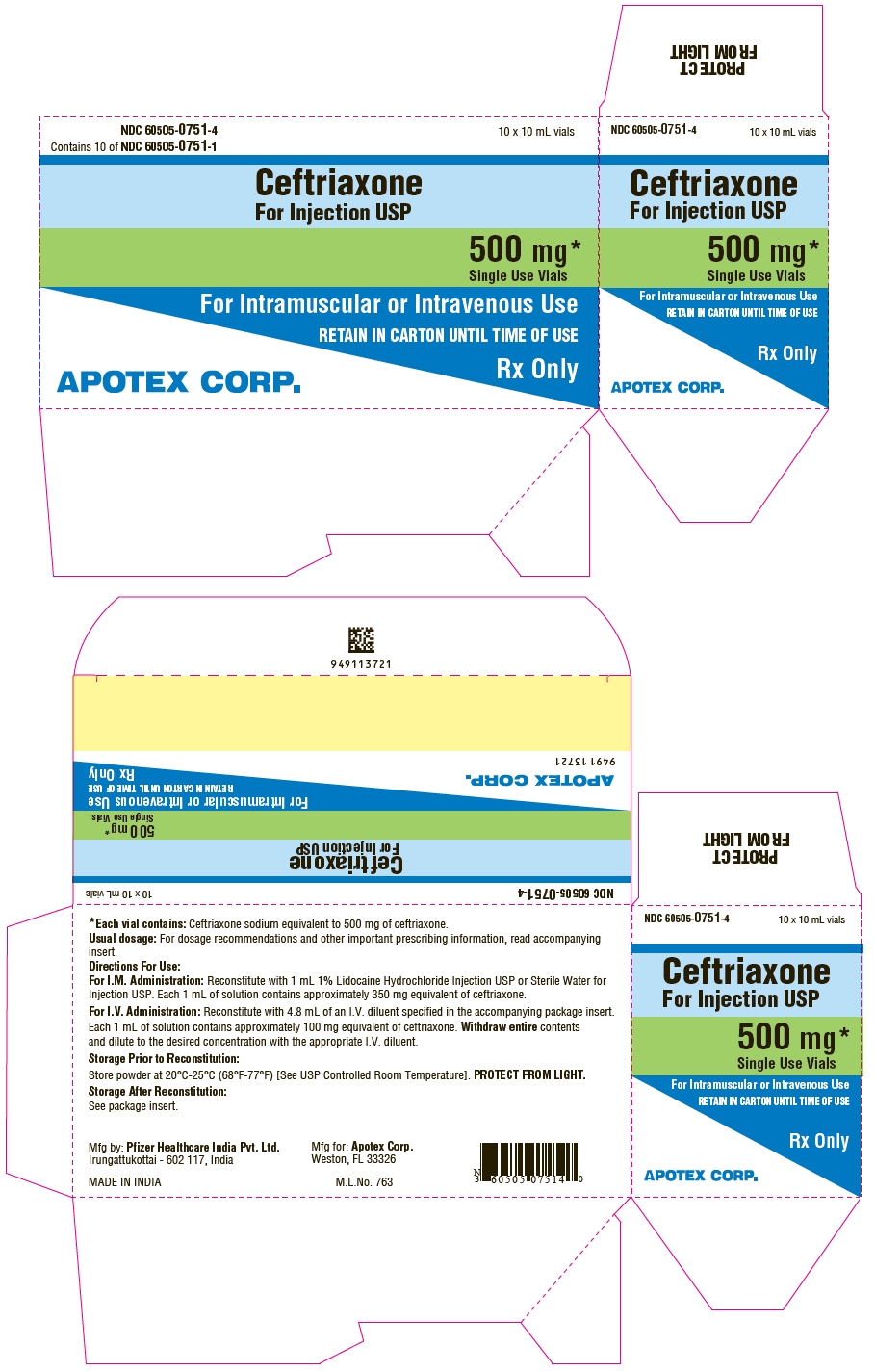 PRINCIPAL DISPLAY PANEL - 500 mg Vial Carton - 60505-0751-4