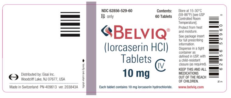 NDC: <a href=/NDC/62856-529-60>62856-529-60</a>
Rx Only
BELVIQ
(lorcaserin HCI)
Tablets
10 mg
60 Tablets
