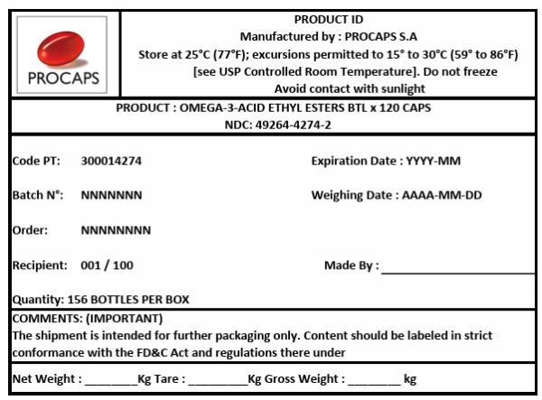 PRODUCT: omega-3-acid ethyl esters BTL x 120 CAPS NDC: <a href=/NDC/49264-4274-2>49264-4274-2</a>