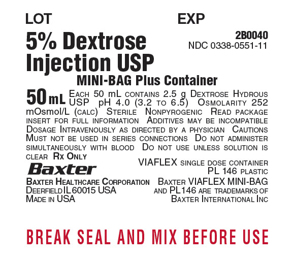 5% Dextrose Injection, USP Representative Container Label   NDC: <a href=/NDC/0338-0551-11>0338-0551-11</a>