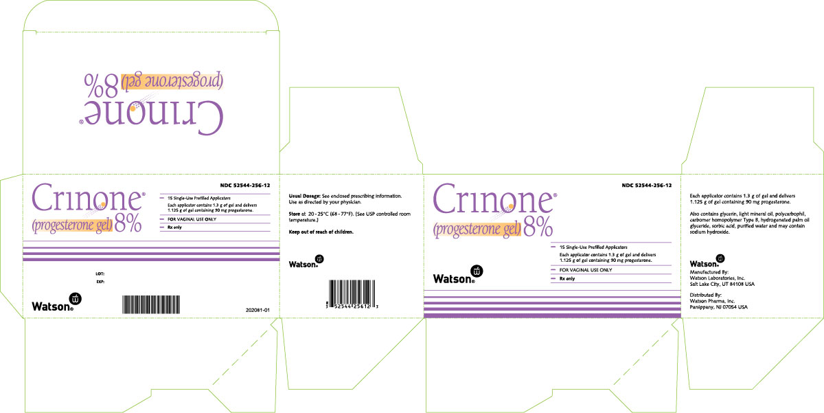 Crinone 8% (progesterone gel) Carton x 15 Single-Use Prefilled Applicators NDC: <a href=/NDC/52544-256-12>52544-256-12</a>