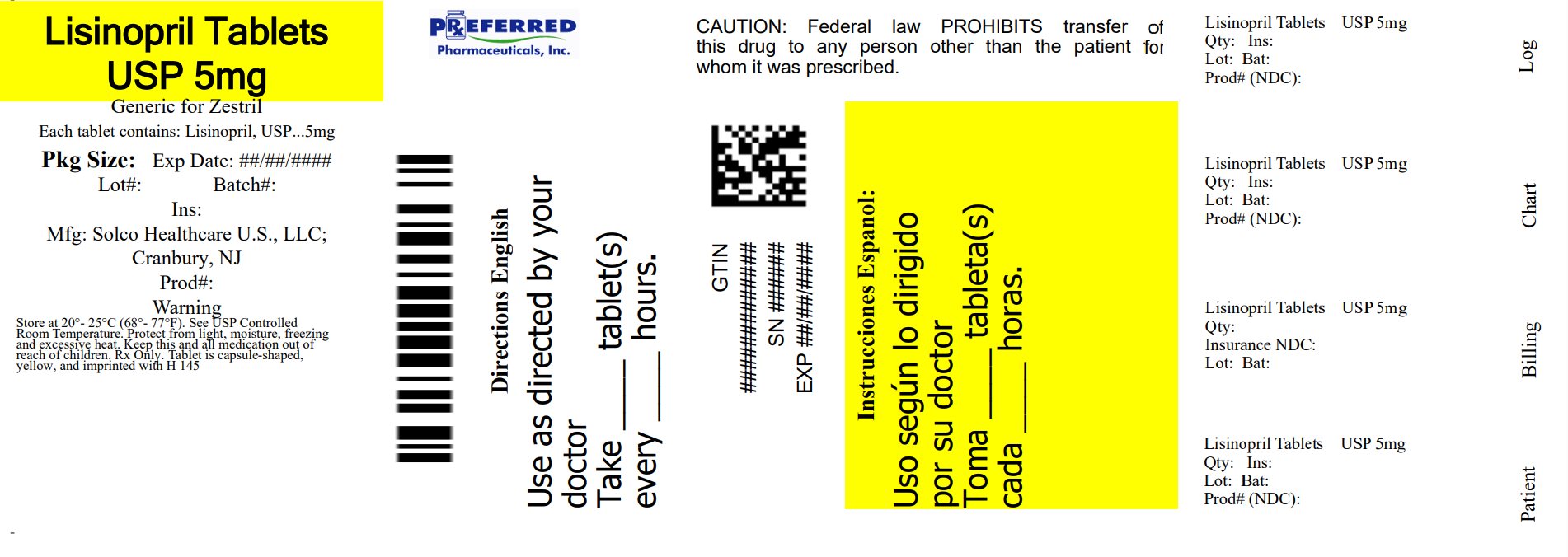 Lisinopril Tablets    USP 5mg
