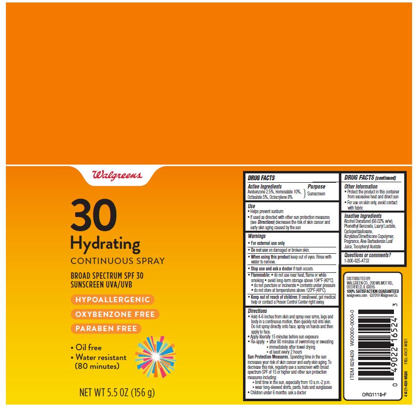 WALGREENS 30 HYDRATING CONTINUOUS SPRAY BROAD SPECTRUM SPF 30 SUNSCREEN