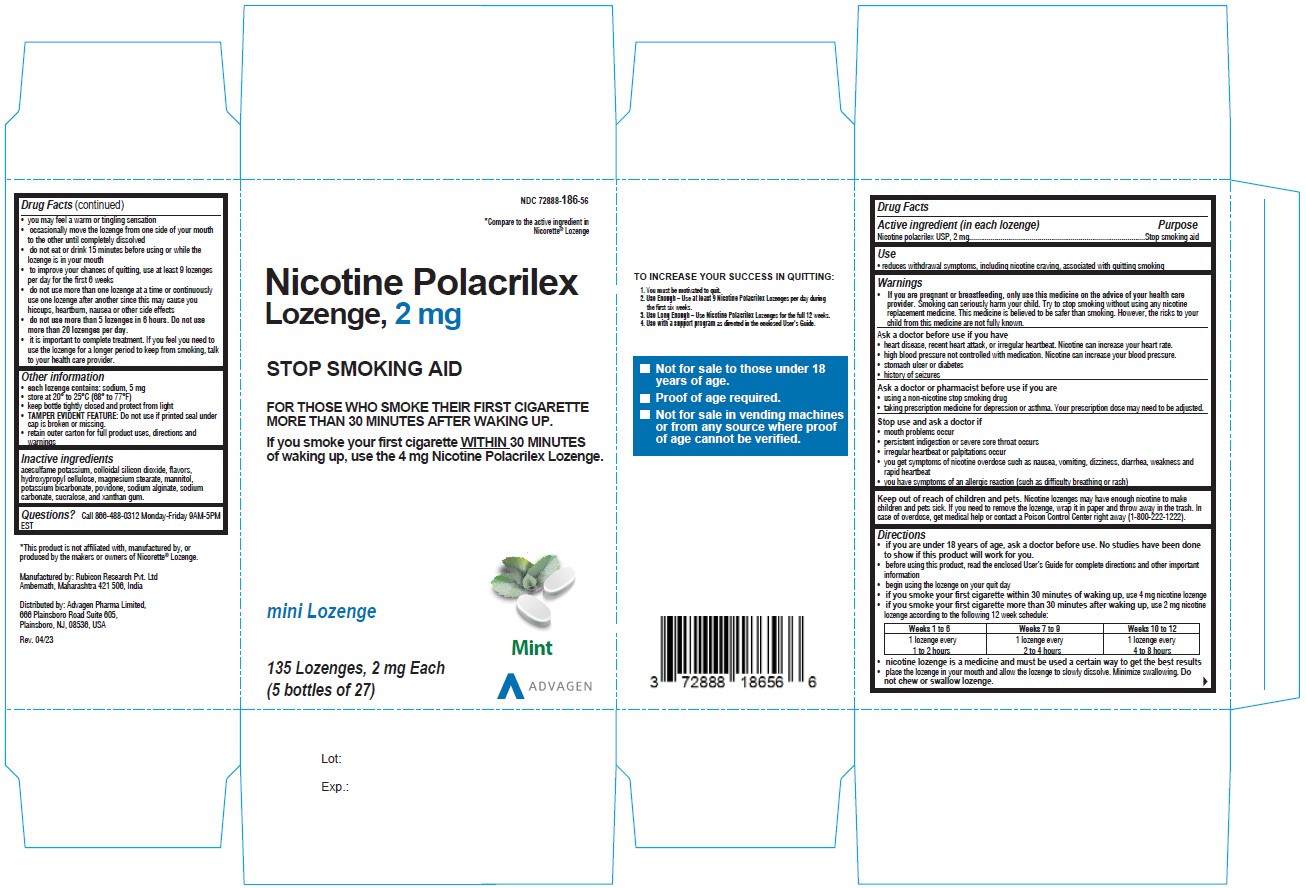 nicotine Polacrilex Lozenge, 2 mg - NDC: <a href=/NDC/72888-186-56>72888-186-56</a> - 135s Carton Label