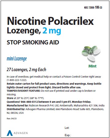 nicotine Polacrilex Lozenge, 2 mg - NDC: <a href=/NDC/72888-186-53>72888-186-53</a> - 27s Container Label