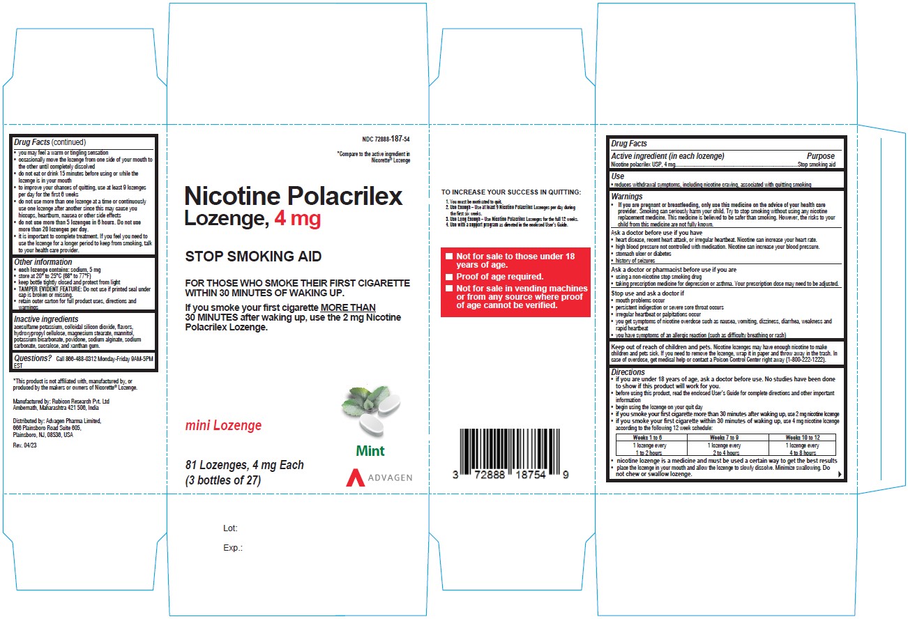 nicotine Polacrilex Lozenge, 4 mg - NDC: <a href=/NDC/72888-187-53>72888-187-53</a> - 81s Carton Label