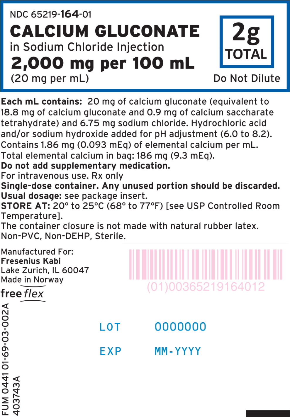 PACKAGE LABEL - PRINCIPAL DISPLAY – Calcium Gluconate 2 g Bag Label
