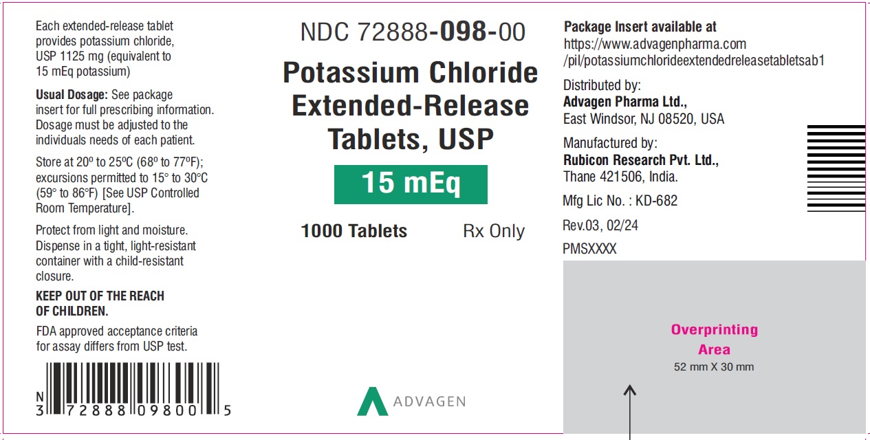 Potassium chloride extended-release tablets, USP 1125mg - NDC: <a href=/NDC/72888-201-00>72888-201-00</a> - 1000s bottle label