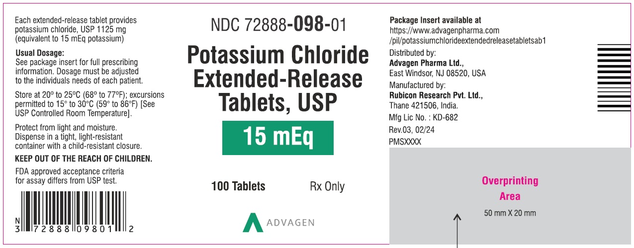 Potassium chloride extended-release tablets, USP 1125mg - NDC: <a href=/NDC/72888-201-01>72888-201-01</a> - 100s bottle label