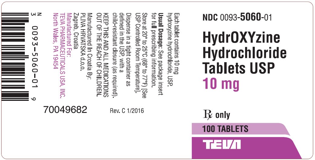 Hydroxyzine Hydrochloride Tablets USP 10 mg 100s Label