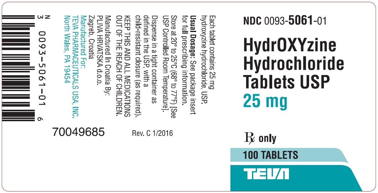 Hydroxyzine Hydrochloride Tablets USP 25 mg 100s Label