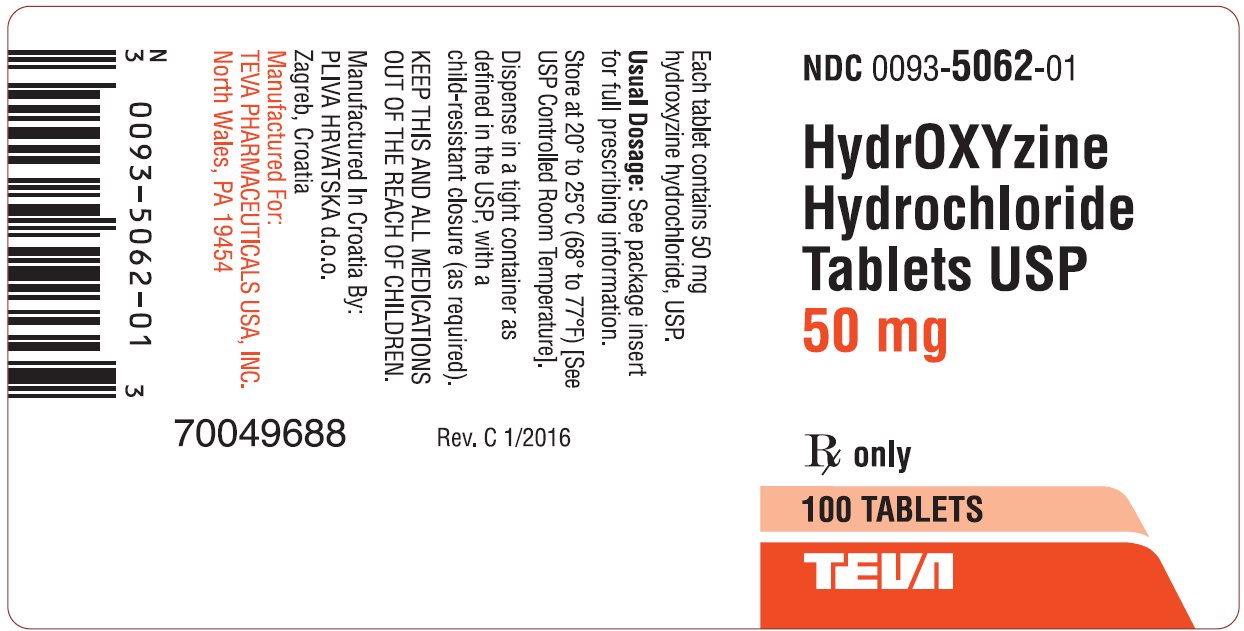 Hydroxyzine Hydrochloride Tablets USP 50 mg 100s Label