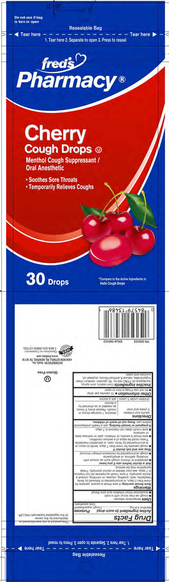 Freds Cherry 30ct Cough Drops
