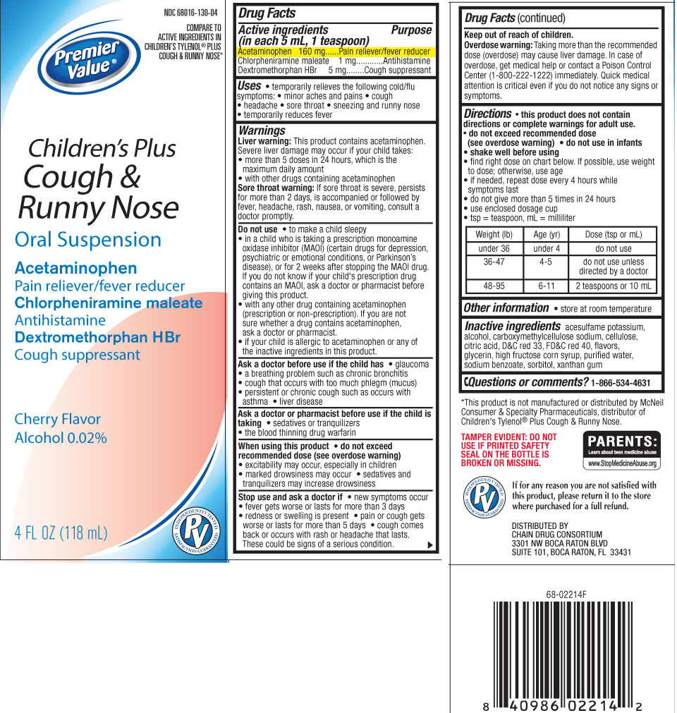 Acetaminophen 160 mg, Chlorpheniramine maleate 1 mg, Dextromethorphan HBr 5 mg