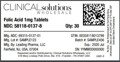 Folic Acid 1mg tablets 30 count blister card
