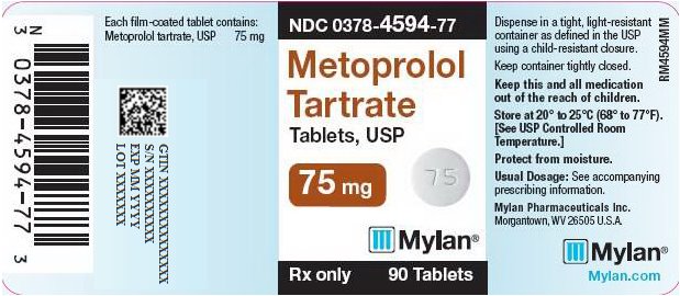 Metoprolol Tartrate Tablets 75 mg Bottle Label
