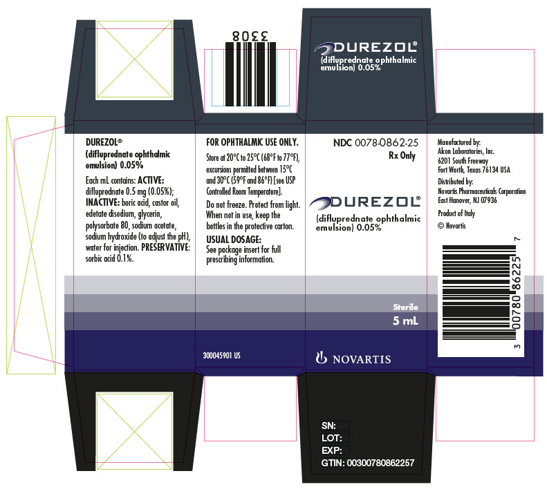 NDC: <a href=/NDC/0078-0862-25>0078-0862-25</a>
									Rx Only
									DUREZOL®
									(difluprednate ophthalmic emulsion) 0.05%
									Sterile
									5 mL
									NOVARTIS
							