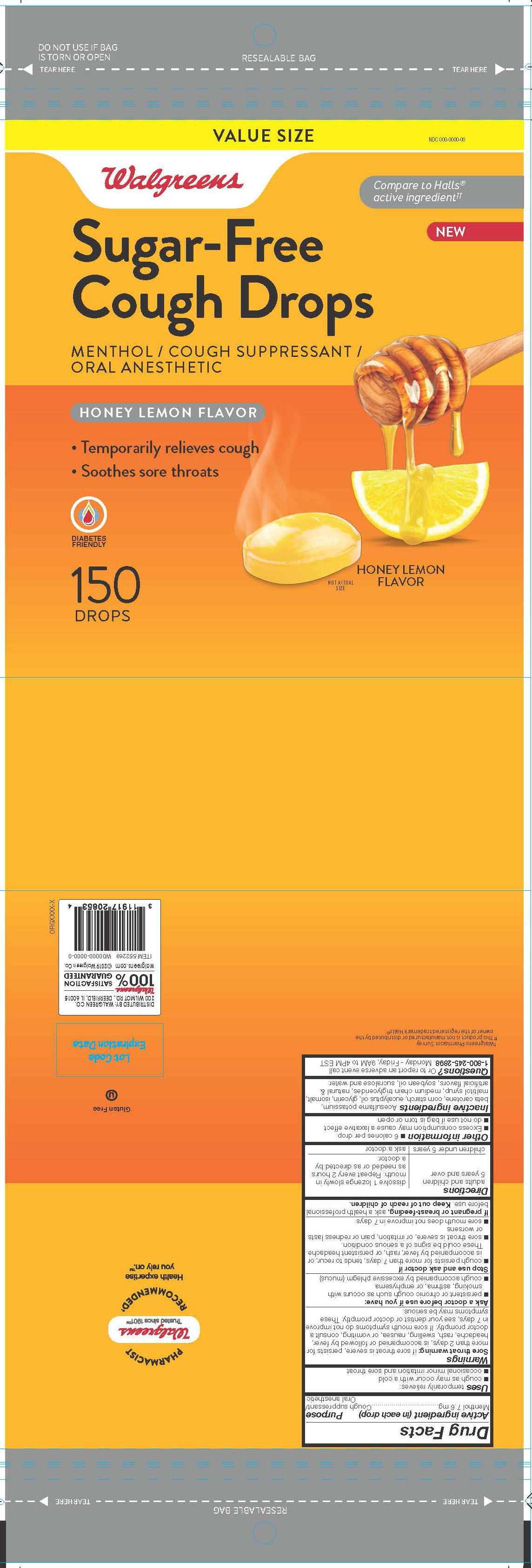 Walgreen SF Honey Lemon 150ct Cough Drops