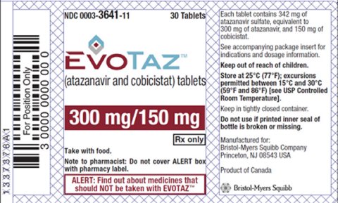 EVOTAZ 300 mg/150 mg 30 count bottle label