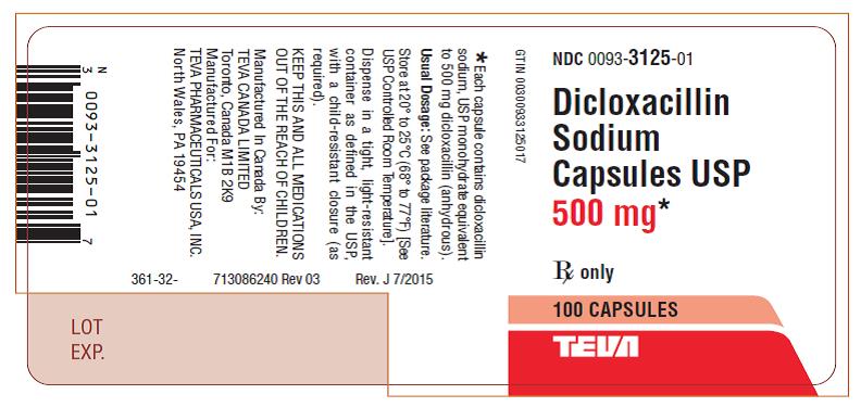 Dicloxacillin Sodium Capsules USP 500 mg 100s Label