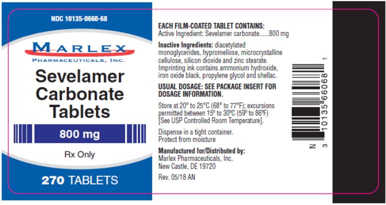 PRINCIPAL DISPLAY PANEL
NDC: <a href=/NDC/10135-0660-6>10135-0660-6</a>8
Sevelamer 
Carbonate
Tablets
800 mg
270 TABLETS
Rx Only
